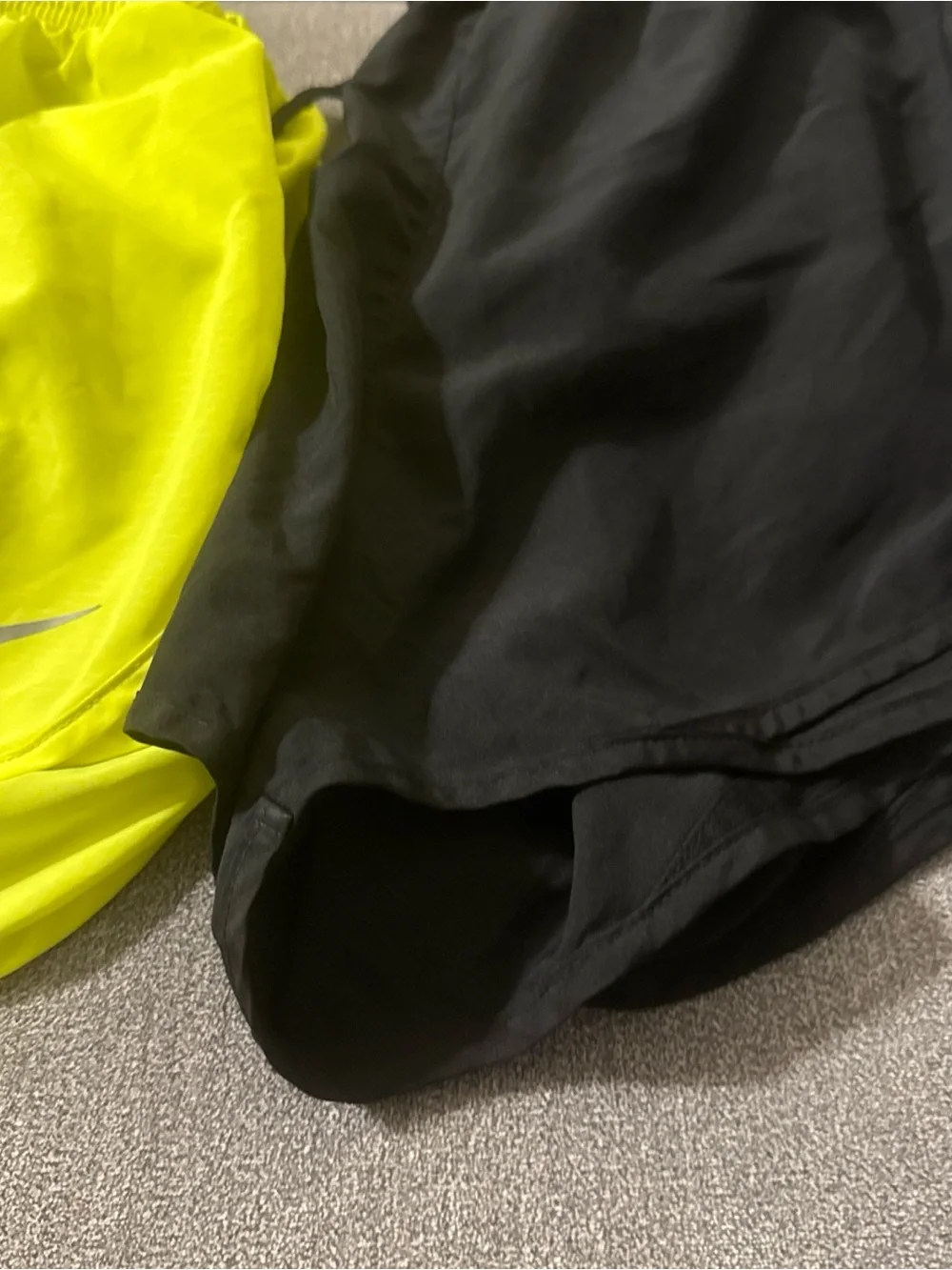 Nike Women's Black and Neon Yellow Athletic Shorts
